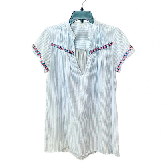 J. Crew Dresses & Skirts - J. Crew short sleeve v-neck embroidered mini tunic dress SZ S blue white pink